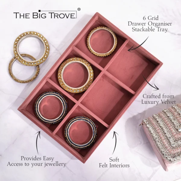 Premium Velvet 6 Slot Bangle Organiser Jewellery Tray - Image 4